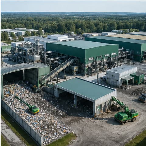 Aerial view of a municipal waste sorting and resource-recovery facility