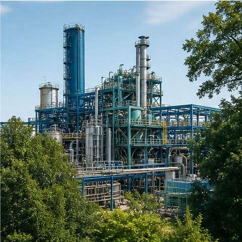 Sustainable industrial facility among trees